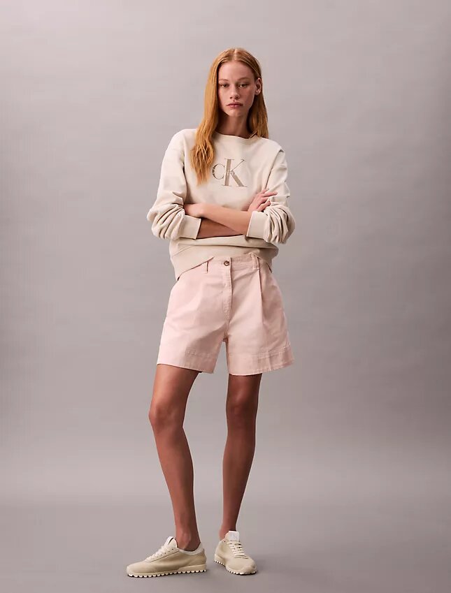 Bermudas plisadas de sarga Cotton Stretch de algodón Bermudas plisadas de sarga Cotton Stretch de algodón