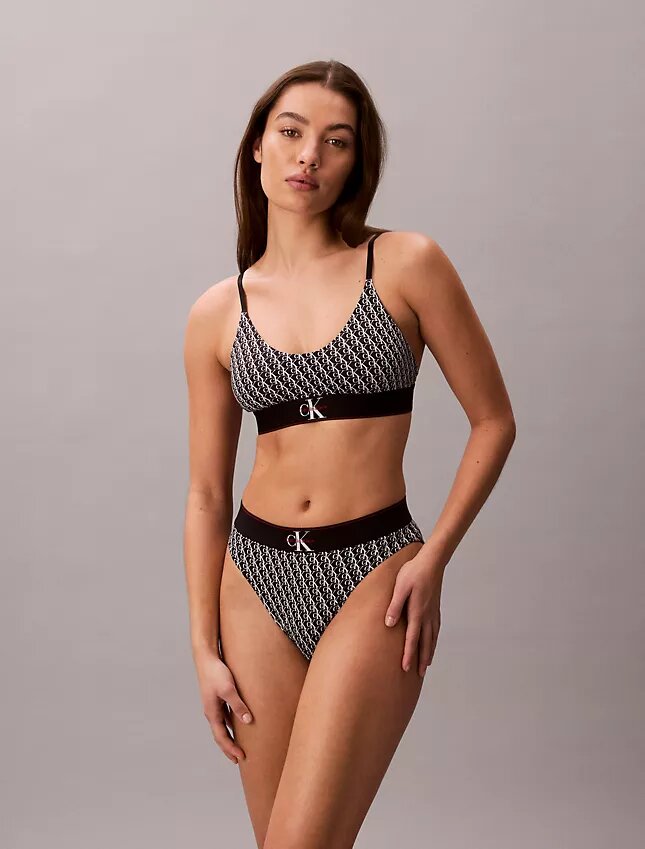 Bikini de cintura alta elástico de Microfiber con Monogram gráfico Bikini de cintura alta elástico de Microfiber con Monogram gráfico
