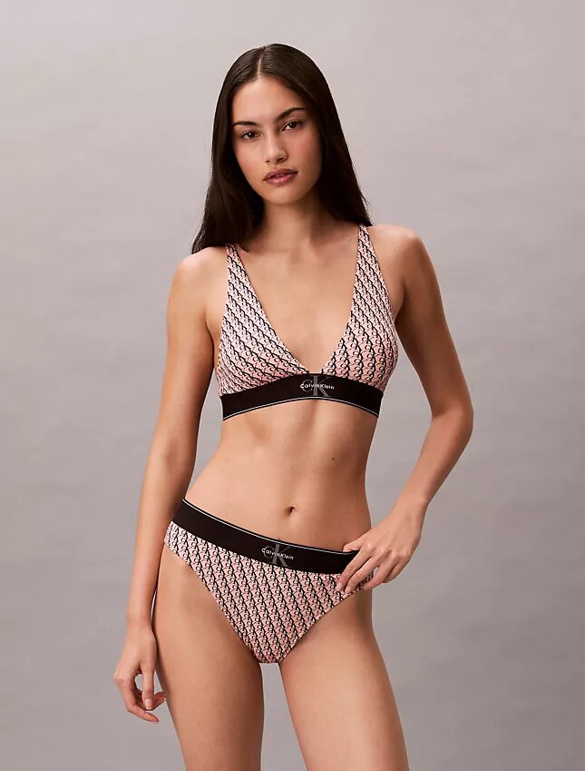 Bikini de cintura alta elástico de Microfiber con Monogram gráfico Bikini de cintura alta elástico de Microfiber con Monogram gráfico