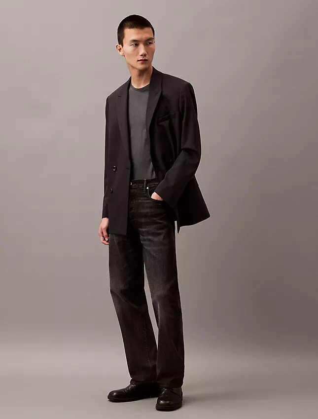 Blazer de doble botonadura en mezcla de gabardina de lana Blazer de doble botonadura en mezcla de gabardina de lana