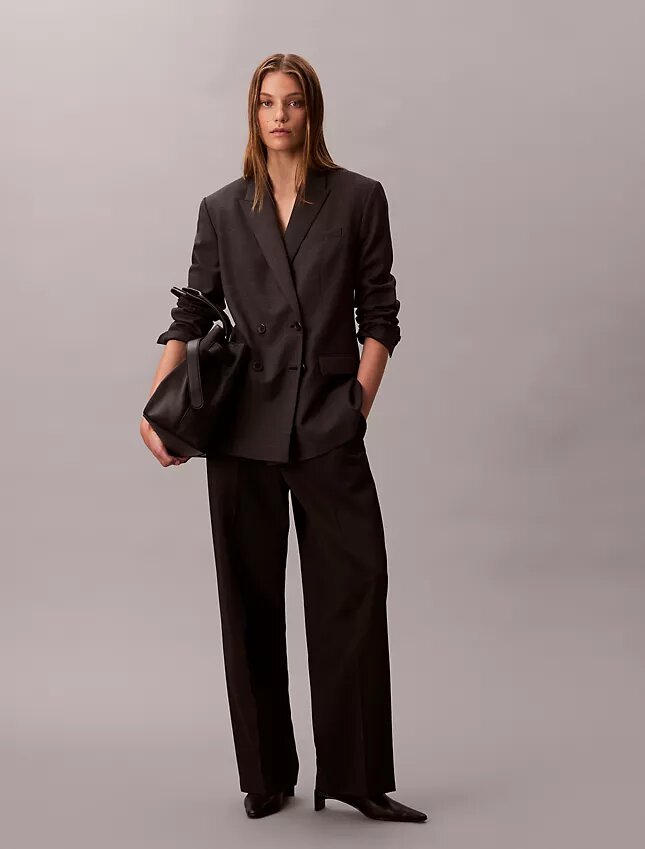 Blazer holgado de mezcla de lana con estampado de pata de gallo Blazer holgado de mezcla de lana con estampado de pata de gallo