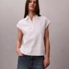 Blusa de manga corta de mezcla de lino Blusa de manga corta de mezcla de lino