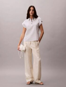Blusa de manga corta de mezcla de lino