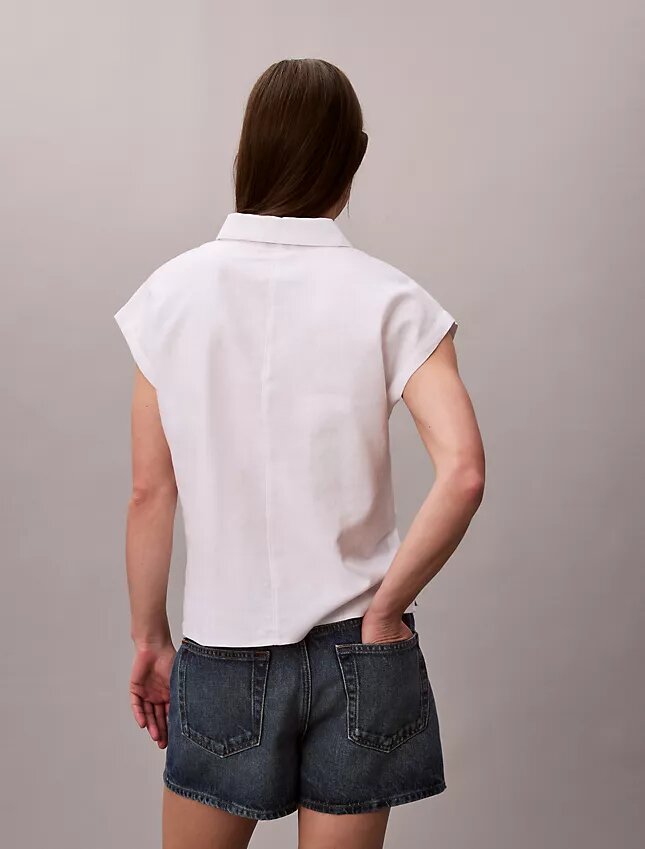 Blusa de manga corta de mezcla de lino Blusa de manga corta de mezcla de lino