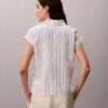 Blusa de manga corta de mezcla de lino Blusa de manga corta de mezcla de lino