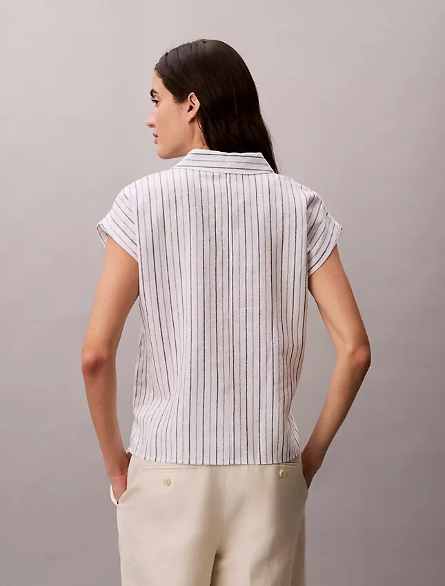 Blusa de manga corta de mezcla de lino Blusa de manga corta de mezcla de lino
