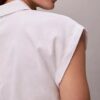 Blusa de manga corta de mezcla de lino Blusa de manga corta de mezcla de lino