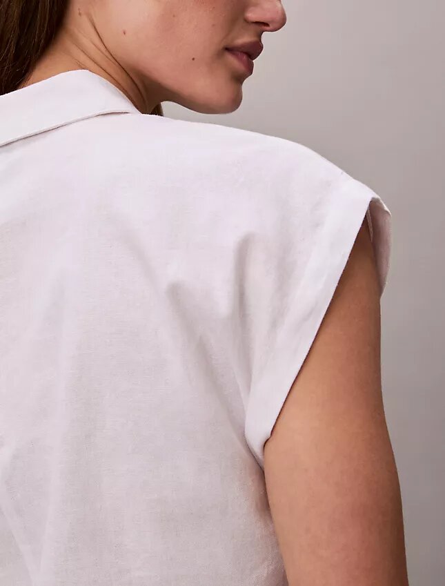Blusa de manga corta de mezcla de lino Blusa de manga corta de mezcla de lino