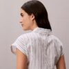 Blusa de manga corta de mezcla de lino Blusa de manga corta de mezcla de lino