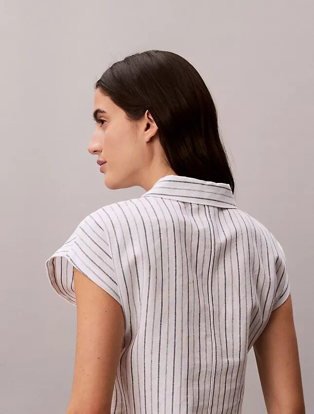 Blusa de manga corta de mezcla de lino Blusa de manga corta de mezcla de lino