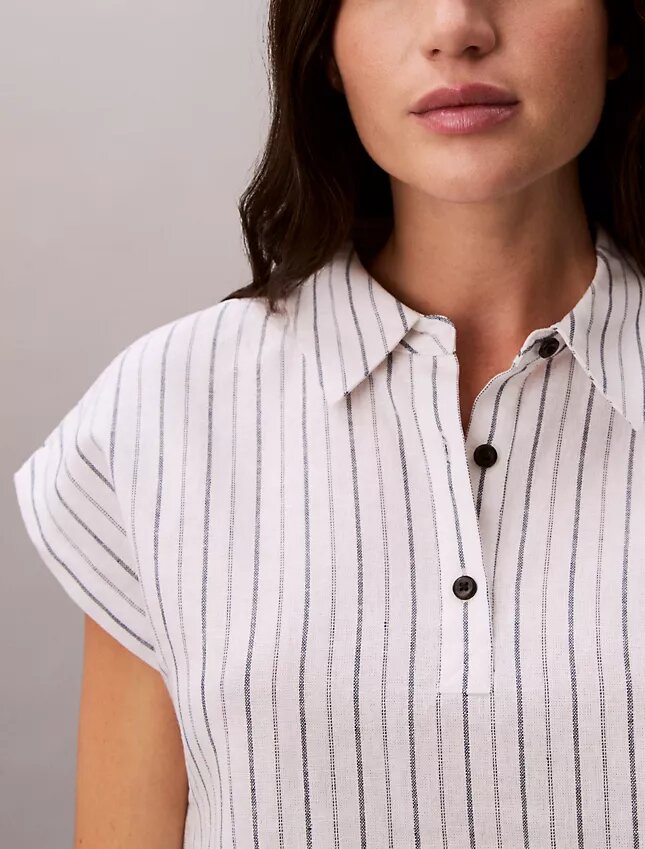 Blusa de manga corta de mezcla de lino Blusa de manga corta de mezcla de lino