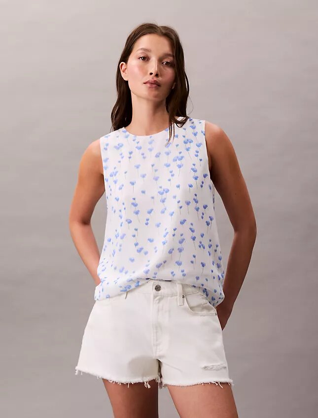 Blusa sin mangas de gasa estampada Blusa sin mangas de gasa estampada