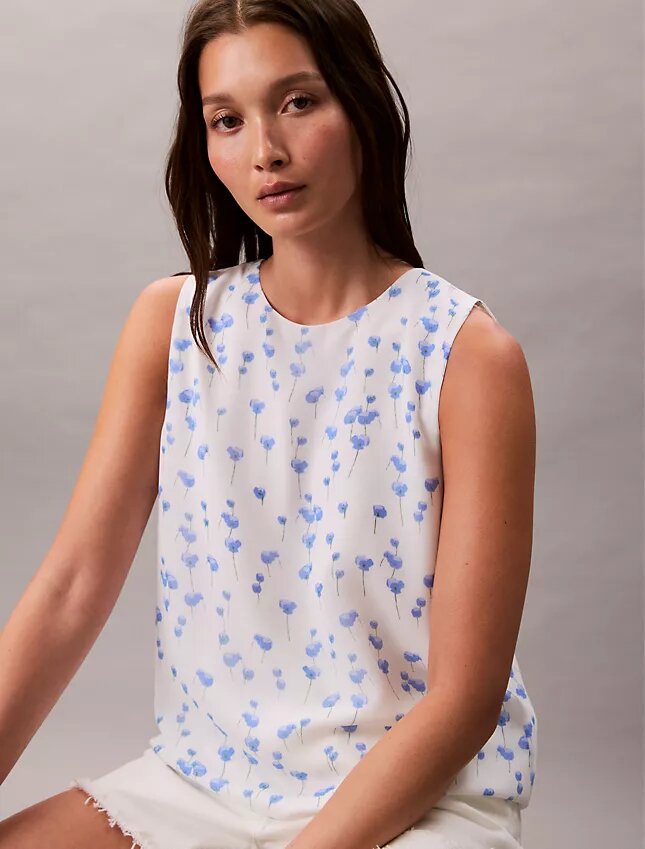 Blusa sin mangas de gasa estampada Blusa sin mangas de gasa estampada