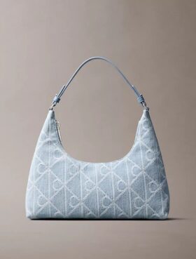 Bolso de hombro de Denim con logotipo en todo el diseño