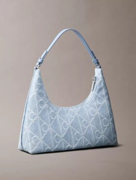 Bolso de hombro de Denim con logotipo en todo el diseño