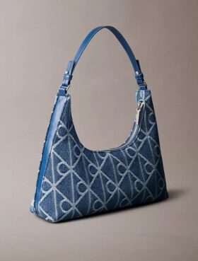 Bolso de hombro de Denim con logotipo en todo el diseño