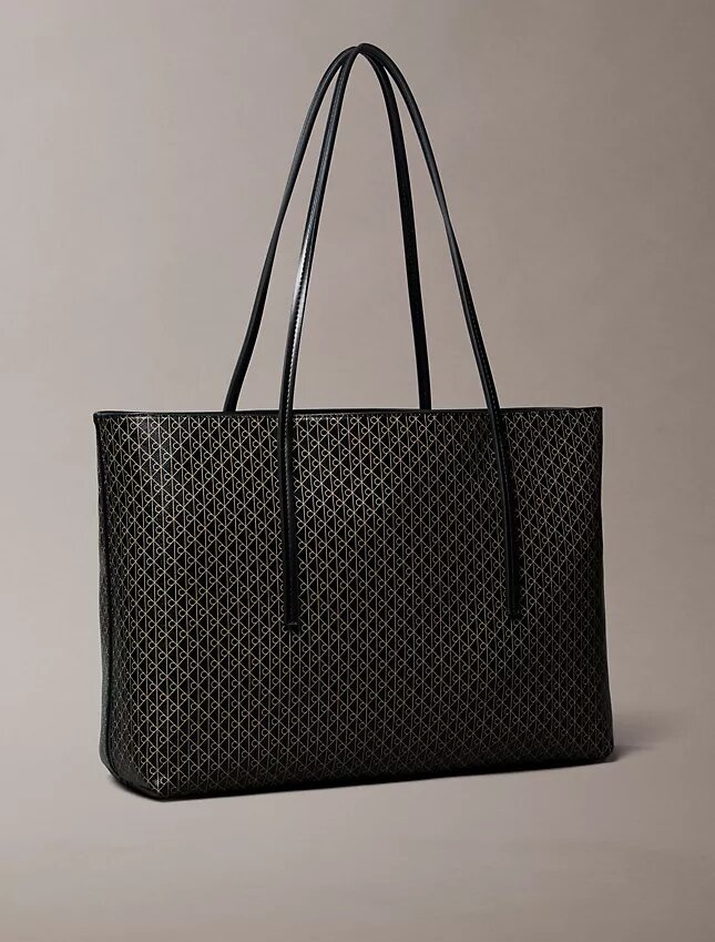 Bolso tote con el logotipo del emblema en toda la superficie y bolsillo Bolso tote con el logotipo del emblema en toda la superficie y bolsillo