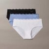 Braguitas de talle bajo de microfibra elástica con encaje, paquete de 3 Hipster Braguitas de talle bajo de microfibra elástica con encaje, paquete de 3 Hipster
