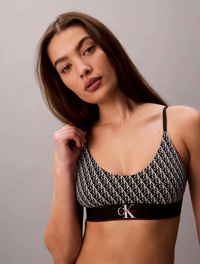 Bralette elástico de microfibra Unlined con Monogram gráfico Bralette elástico de microfibra Unlined con Monogram gráfico