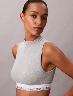 Bralette sin tirantes con cuello alto, ligeramente forrado, de algodón Modal Icon