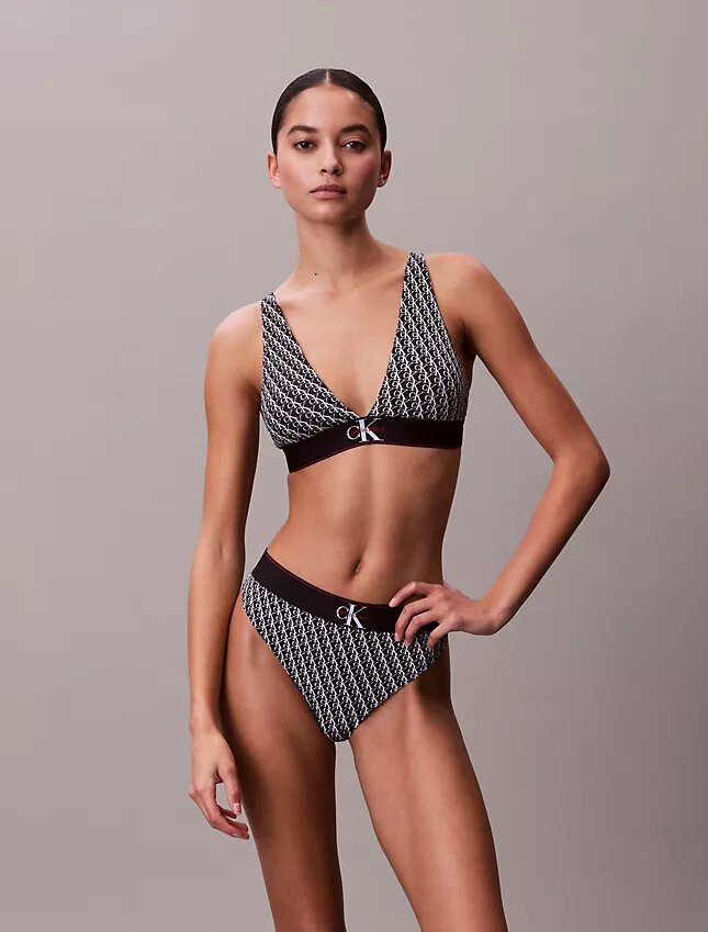 Bralette triangular elástica de Microfiber con Monogram gráfico y forro ligero Bralette triangular elástica de Microfiber con Monogram gráfico y forro ligero