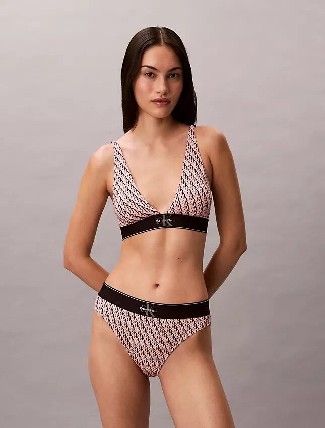 Bralette triangular elástica de Microfiber con Monogram gráfico y forro ligero Bralette triangular elástica de Microfiber con Monogram gráfico y forro ligero