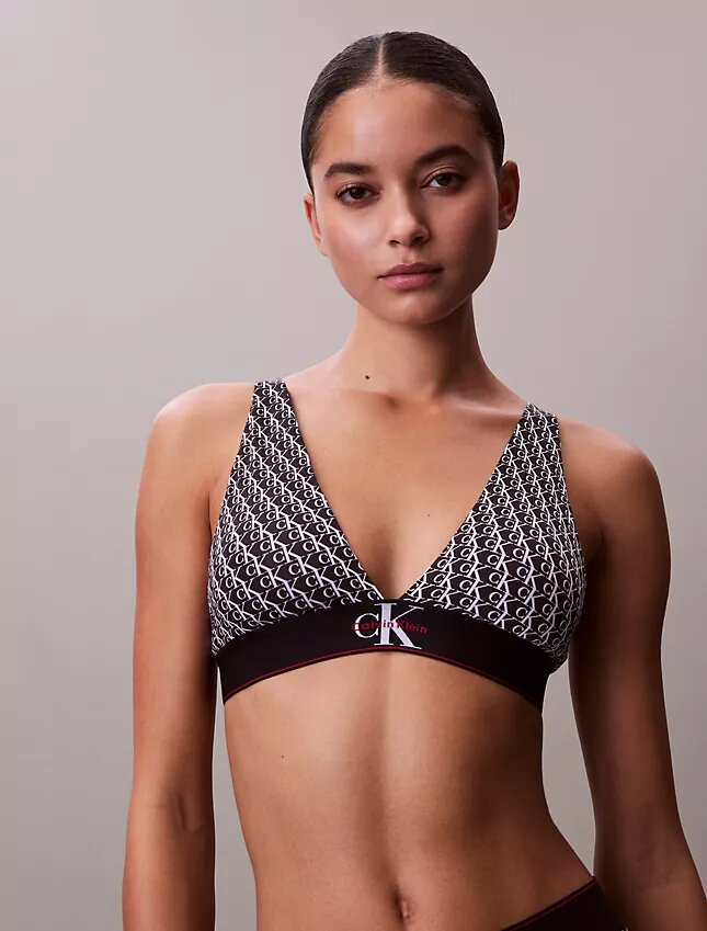Bralette triangular elástica de Microfiber con Monogram gráfico y forro ligero Bralette triangular elástica de Microfiber con Monogram gráfico y forro ligero
