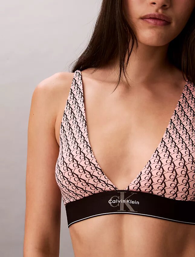 Bralette triangular elástica de Microfiber con Monogram gráfico y forro ligero Bralette triangular elástica de Microfiber con Monogram gráfico y forro ligero