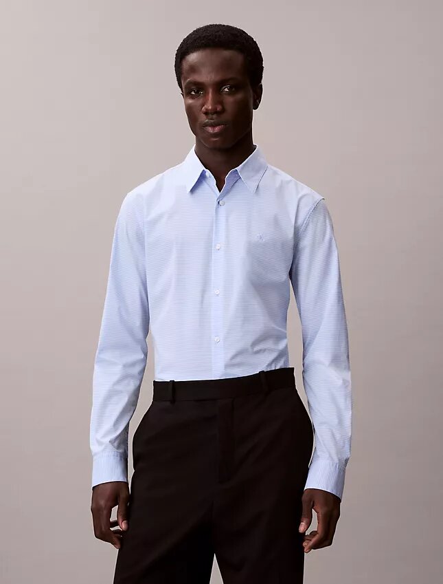 Camisa ajustada de algodón elástico con estampado de cuadros vichy y botones Camisa ajustada de algodón elástico con estampado de cuadros vichy y botones