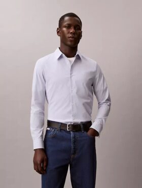 Camisa ajustada de Cotton Stretch a rayas con botones Camisa ajustada de Cotton Stretch a rayas con botones