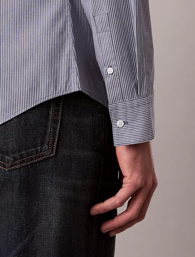 Camisa ajustada de Cotton Stretch a rayas con botones Camisa ajustada de Cotton Stretch a rayas con botones