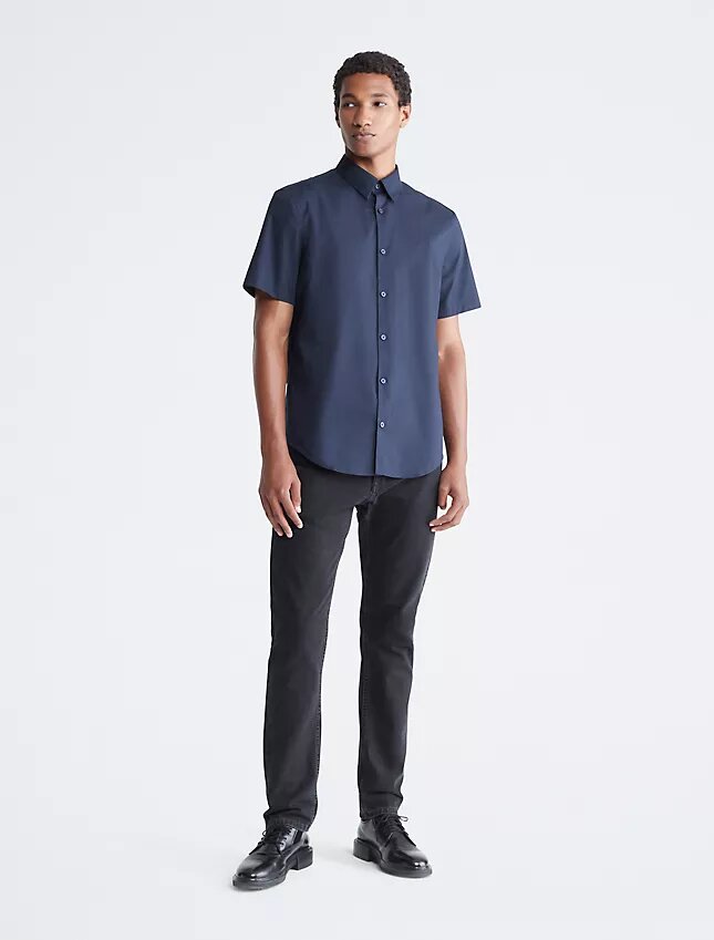 Camisa ajustada de Cotton Stretch con botones Camisa ajustada de Cotton Stretch con botones
