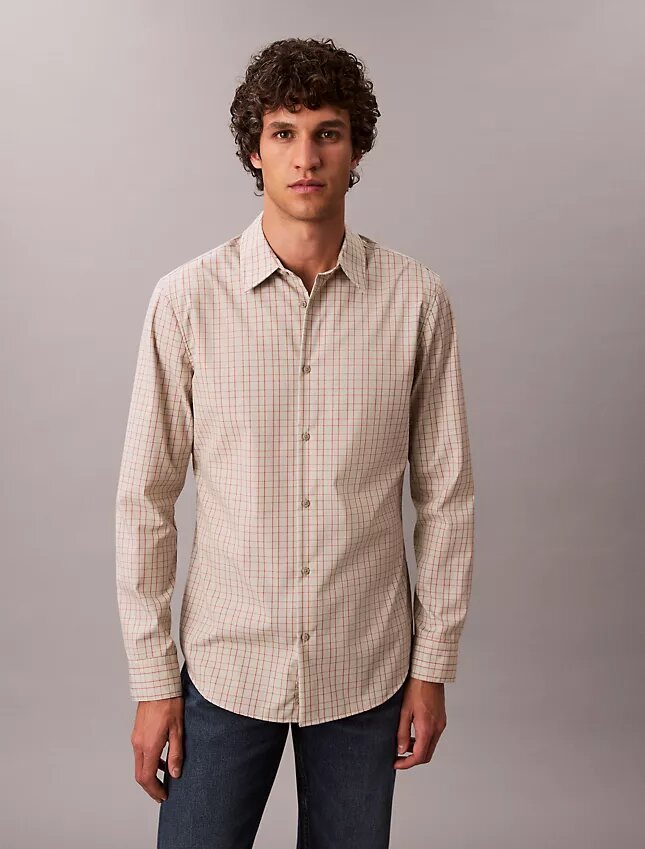 Camisa ajustada de cuadros de Cotton Stretch con botones Camisa ajustada de cuadros de Cotton Stretch con botones