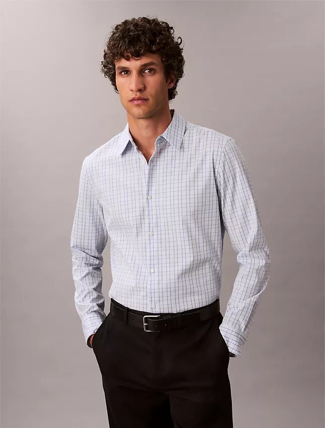 Camisa ajustada de cuadros de Cotton Stretch con botones Camisa ajustada de cuadros de Cotton Stretch con botones