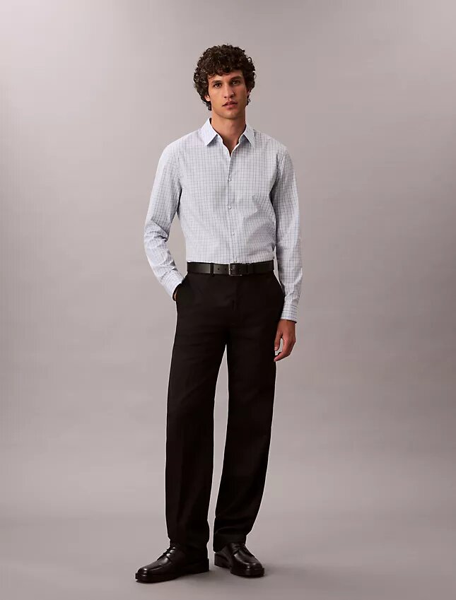 Camisa ajustada de cuadros de Cotton Stretch con botones Camisa ajustada de cuadros de Cotton Stretch con botones