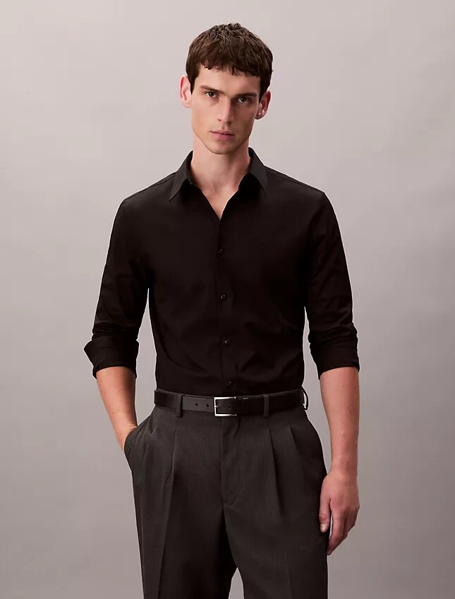 Camisa ajustada de popelín de algodón Cotton Stretch con botones Camisa ajustada de popelín de algodón Cotton Stretch con botones