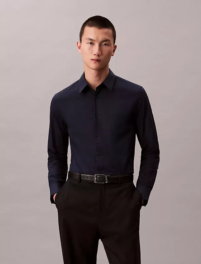 Camisa ajustada de popelín de algodón Cotton Stretch con botones Camisa ajustada de popelín de algodón Cotton Stretch con botones
