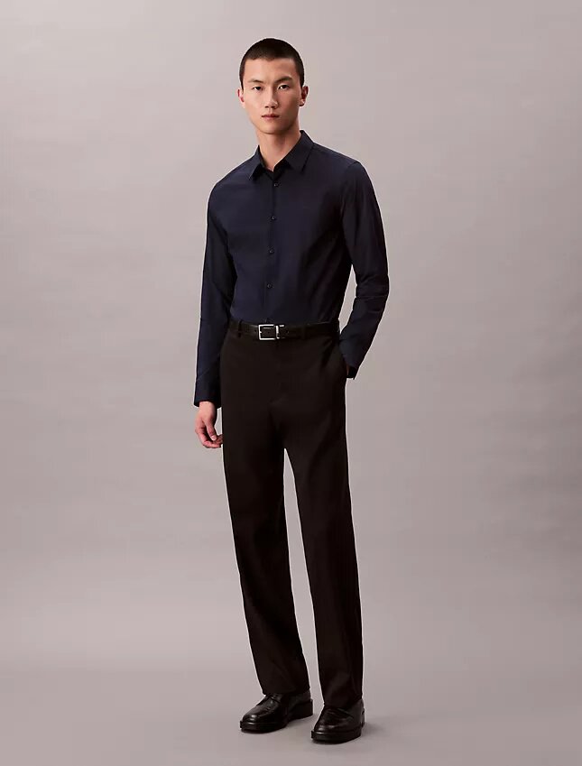 Camisa ajustada de popelín de algodón Cotton Stretch con botones Camisa ajustada de popelín de algodón Cotton Stretch con botones