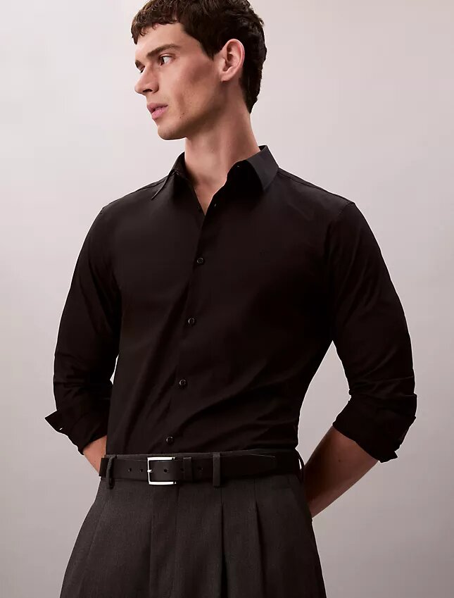 Camisa ajustada de popelín de algodón Cotton Stretch con botones Camisa ajustada de popelín de algodón Cotton Stretch con botones