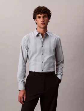 Camisa ajustada elástica Supima con rayas teñidas en hilo