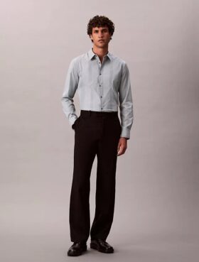 Camisa ajustada elástica Supima con rayas teñidas en hilo