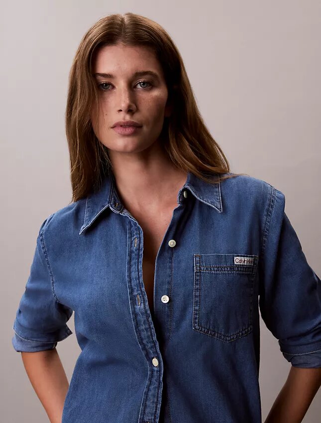 Camisa clásica de Denim con botones Camisa clásica de Denim con botones