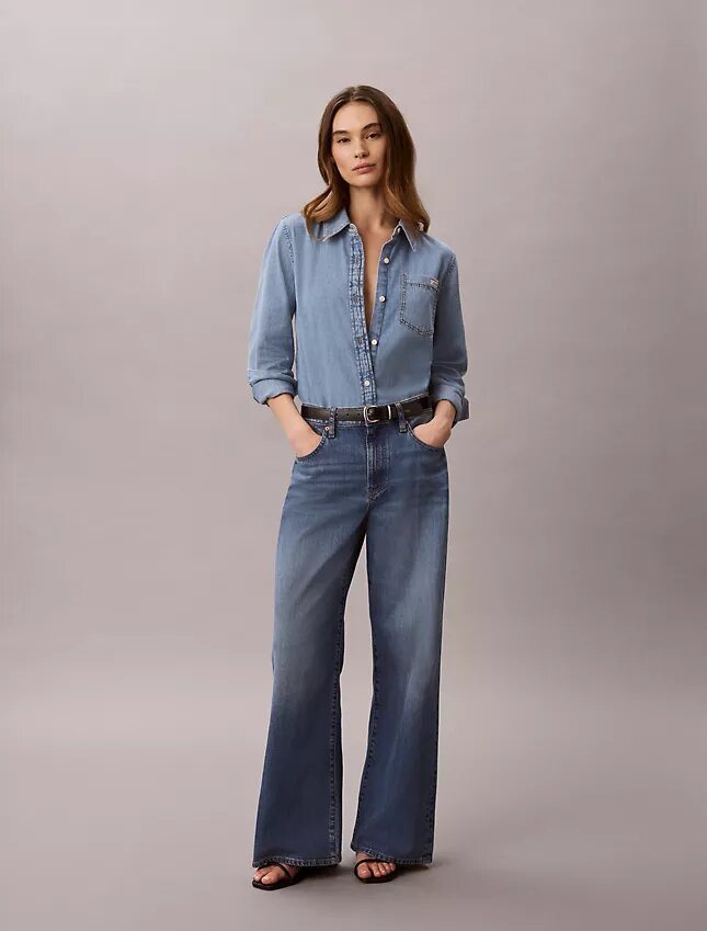 Camisa clásica de Denim con botones Camisa clásica de Denim con botones