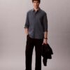 Camisa clásica de lino y algodón con botones
