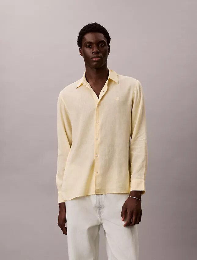 Camisa clásica de mezcla de lino liso Camisa clásica de mezcla de lino liso