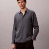 Camisa clásica de mezcla de lino liso