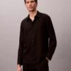 Camisa clásica de mezcla de lino liso