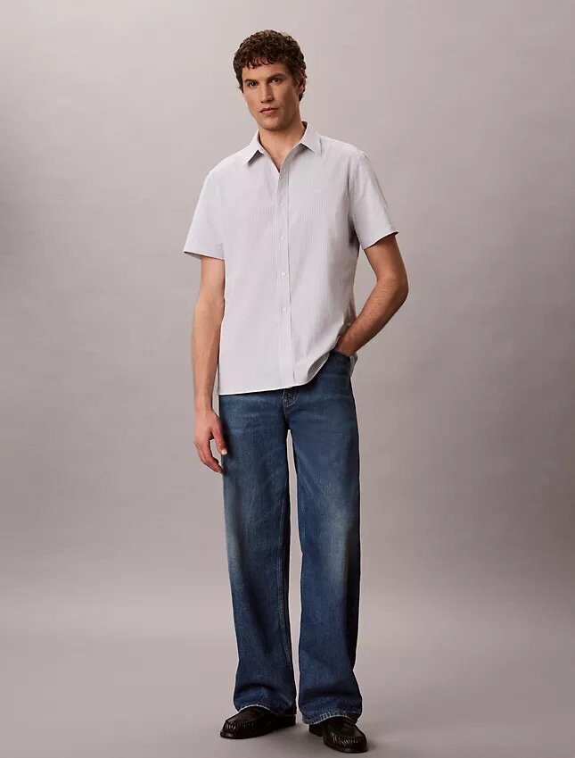 Camisa clásica de rayas con botones de seersucker Camisa clásica de rayas con botones de seersucker