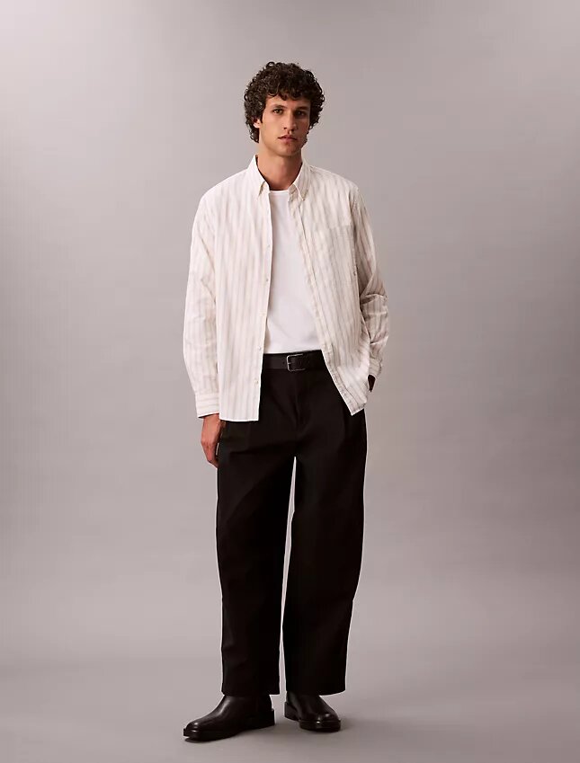 Camisa clásica Oxford a rayas con botones Camisa clásica Oxford a rayas con botones