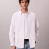 Camisa clásica Oxford de algodón elástico a rayas con botones Camisa clásica Oxford de algodón elástico a rayas con botones
